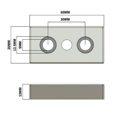 32-3060M10S-0 MODULAR SOLUTIONS FOOT & CASTER CONNECTING PLATE<BR>30MM X 60MM, M10 HOLE, SOLID ALUMINUM